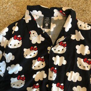 Hello Kitty Shirt Medium Black Button Up Short Sleeve All Over Cloud Print